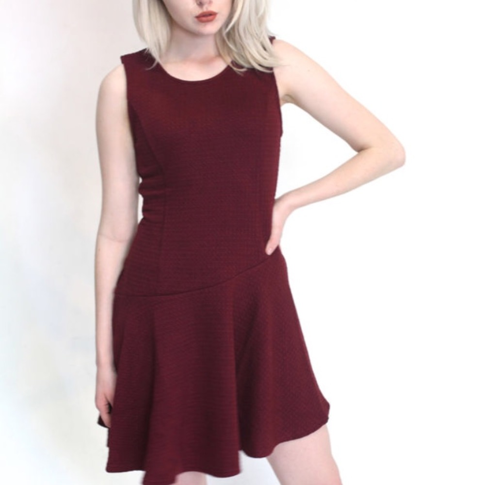 Burgundy Asymmetrical Hem Dress